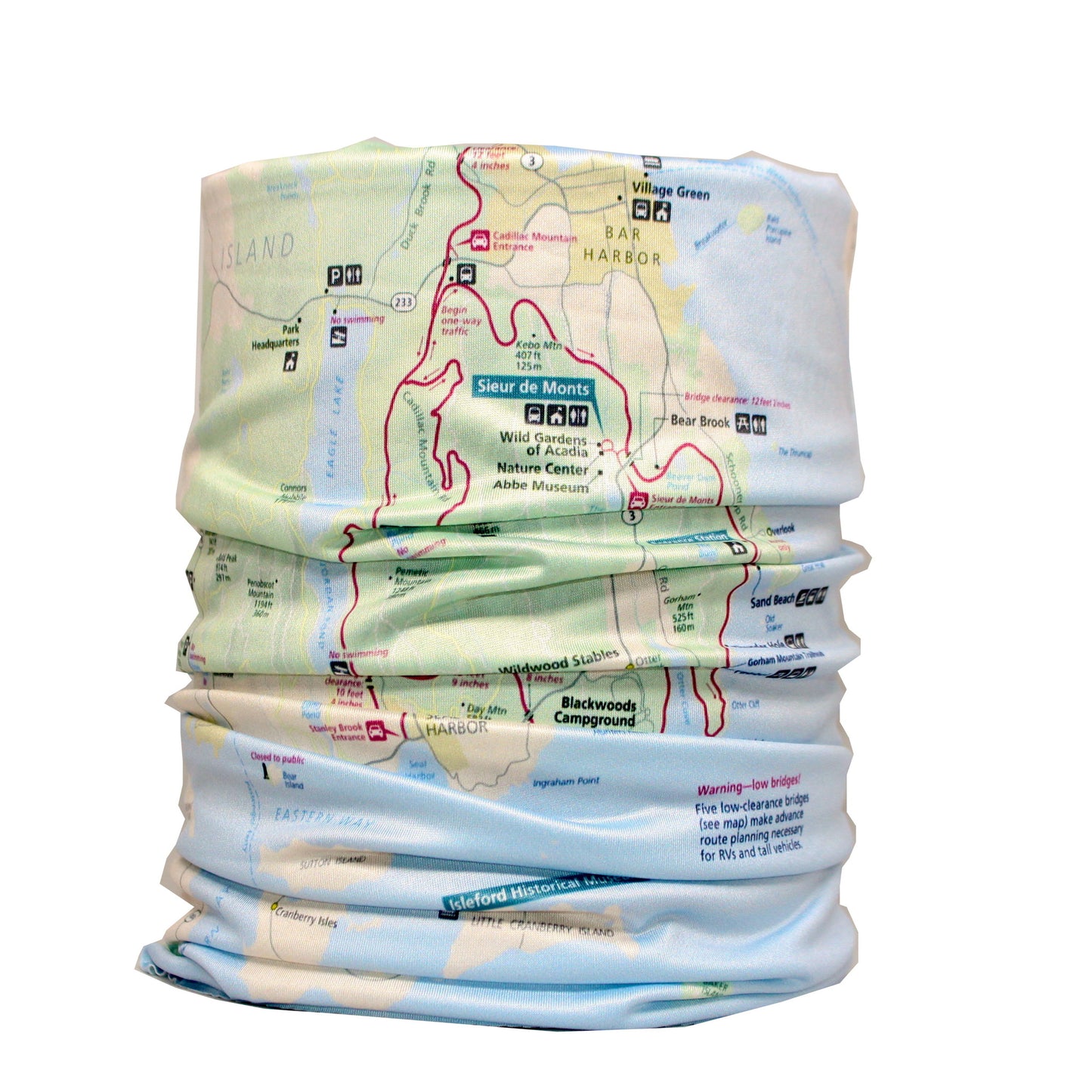 acadia national park map neck gaiter buff