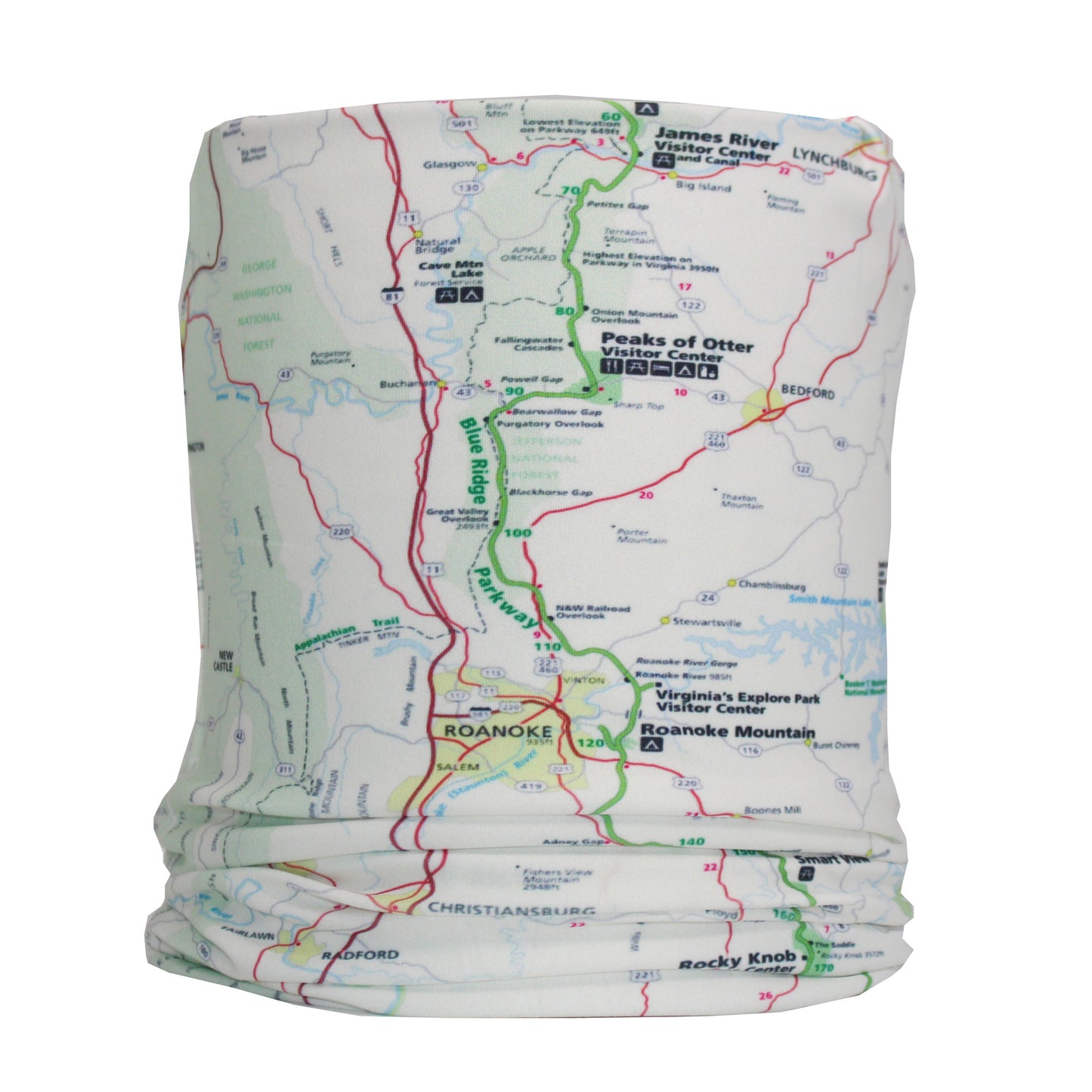 blue ridge parkway map neck gaiter buff