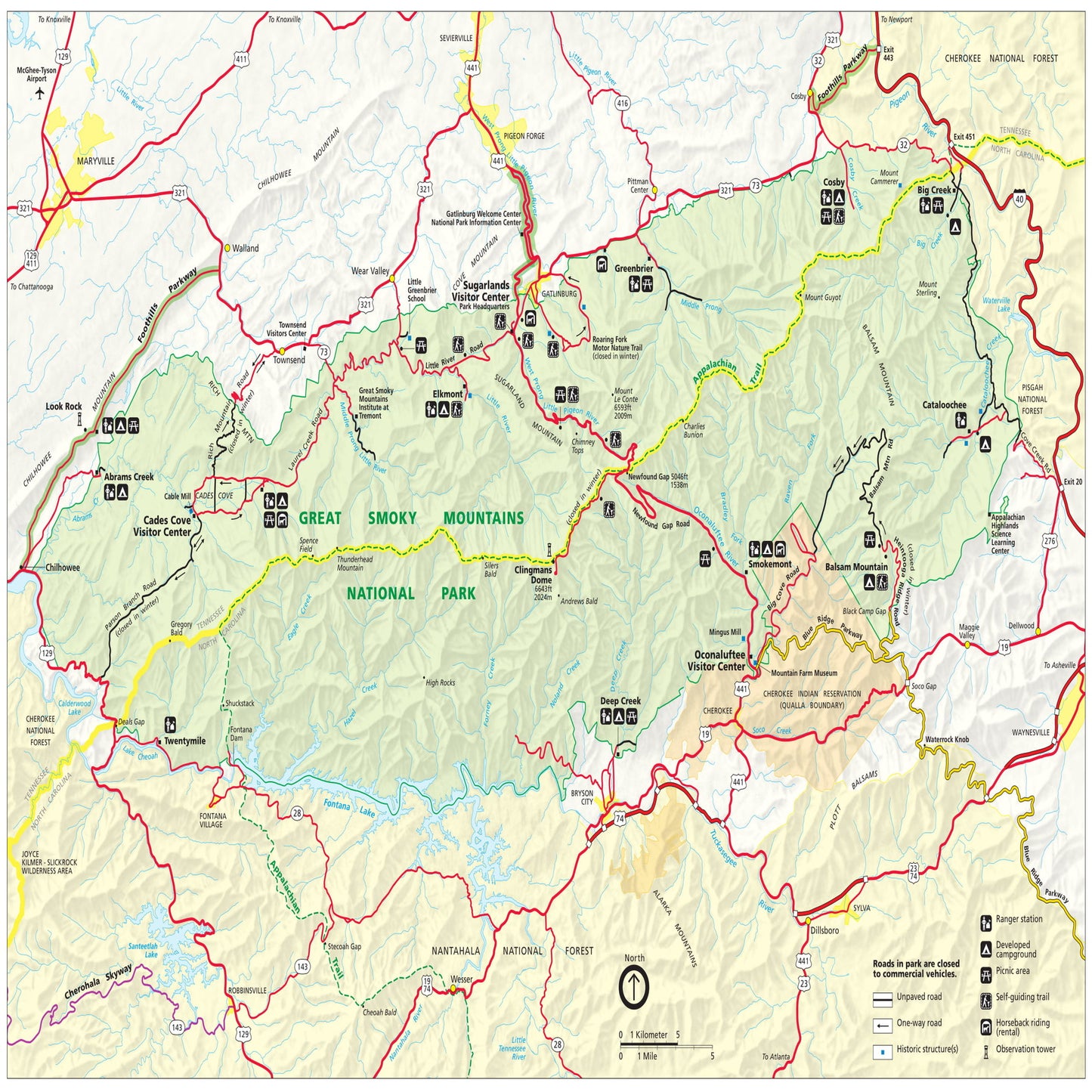 great smoky mountains national park map