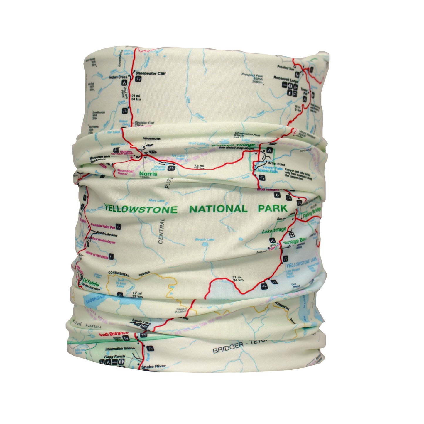 yellowstone national park map neck gaiter buff