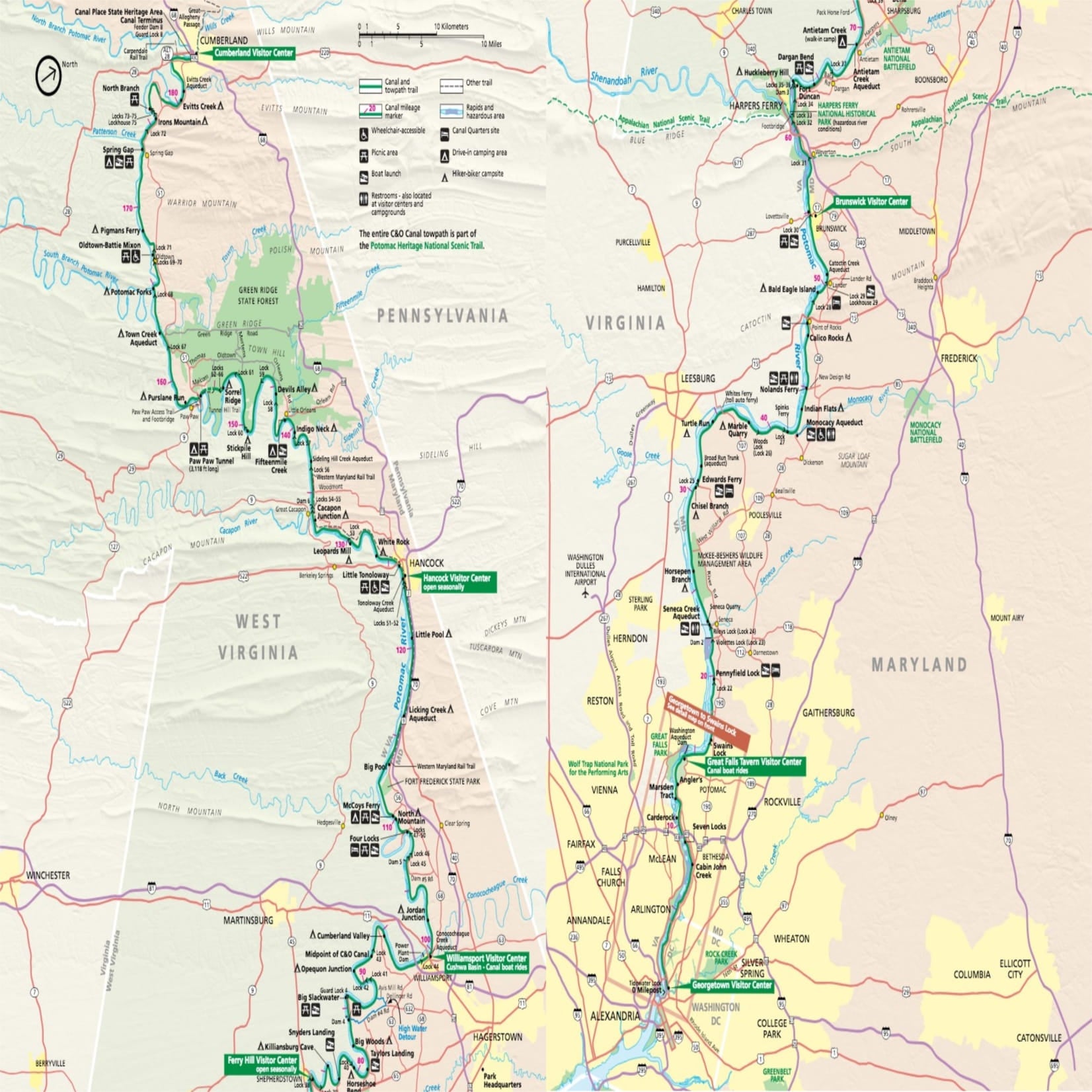 chesapeake and ohio canal national historical map