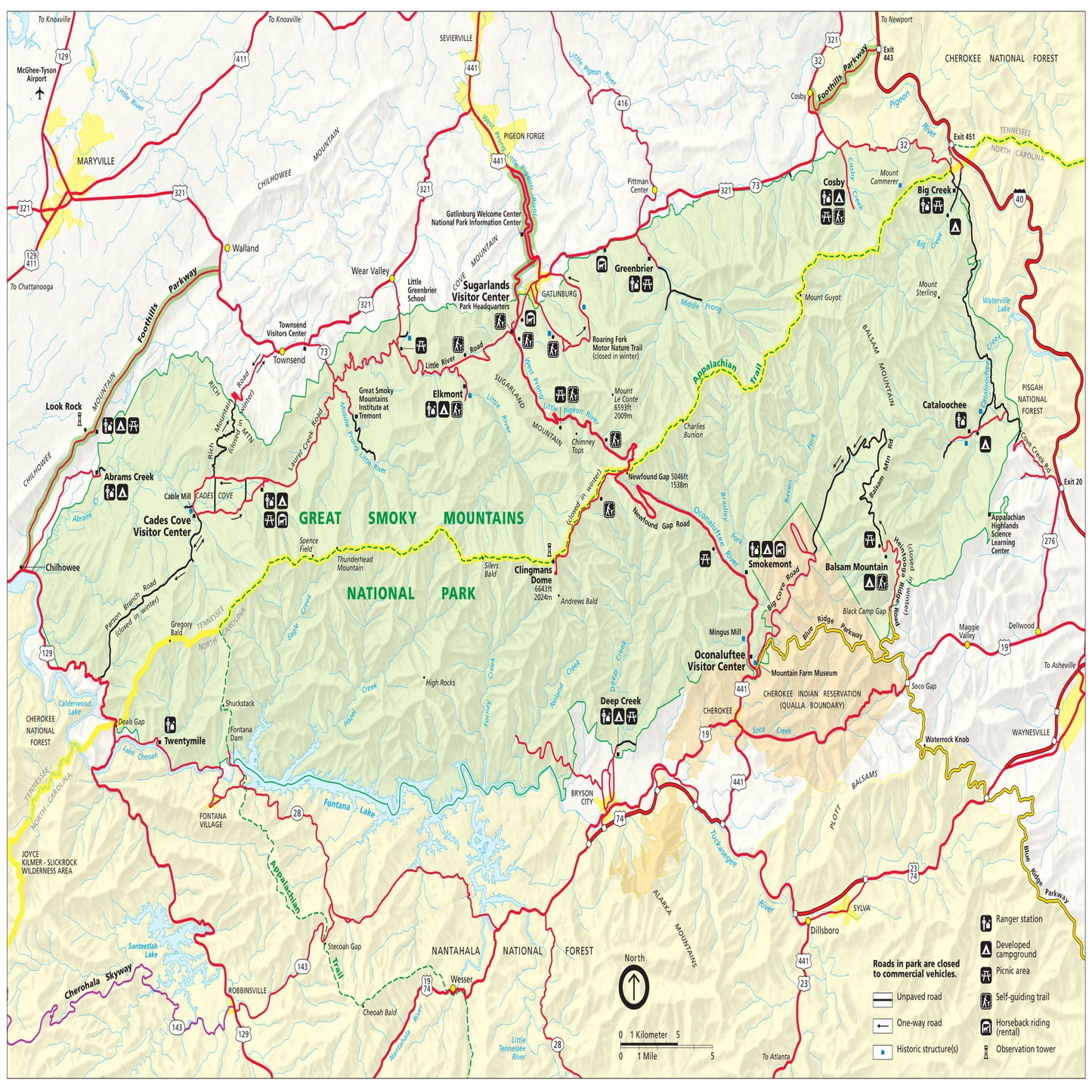 great smoky mountains national park map 